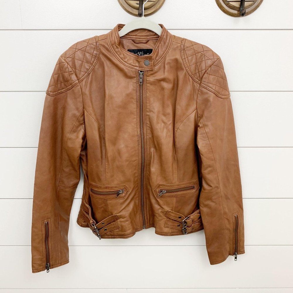 Velvet Heart 100% Leather Quilt Trim Jacket
